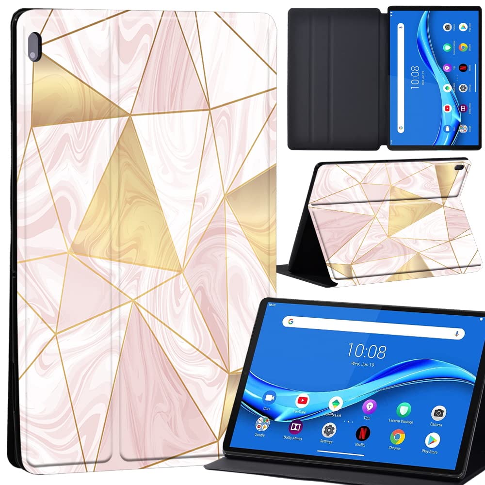 Case For Lenovo Tab M10 FHD Plus 10.3 inch (TB-X606X TB-X606F) Leather Case with Auto Wake-up, Flip Case for Lenovo Tab M10 FHD Plus Cover (pink marble geometric)