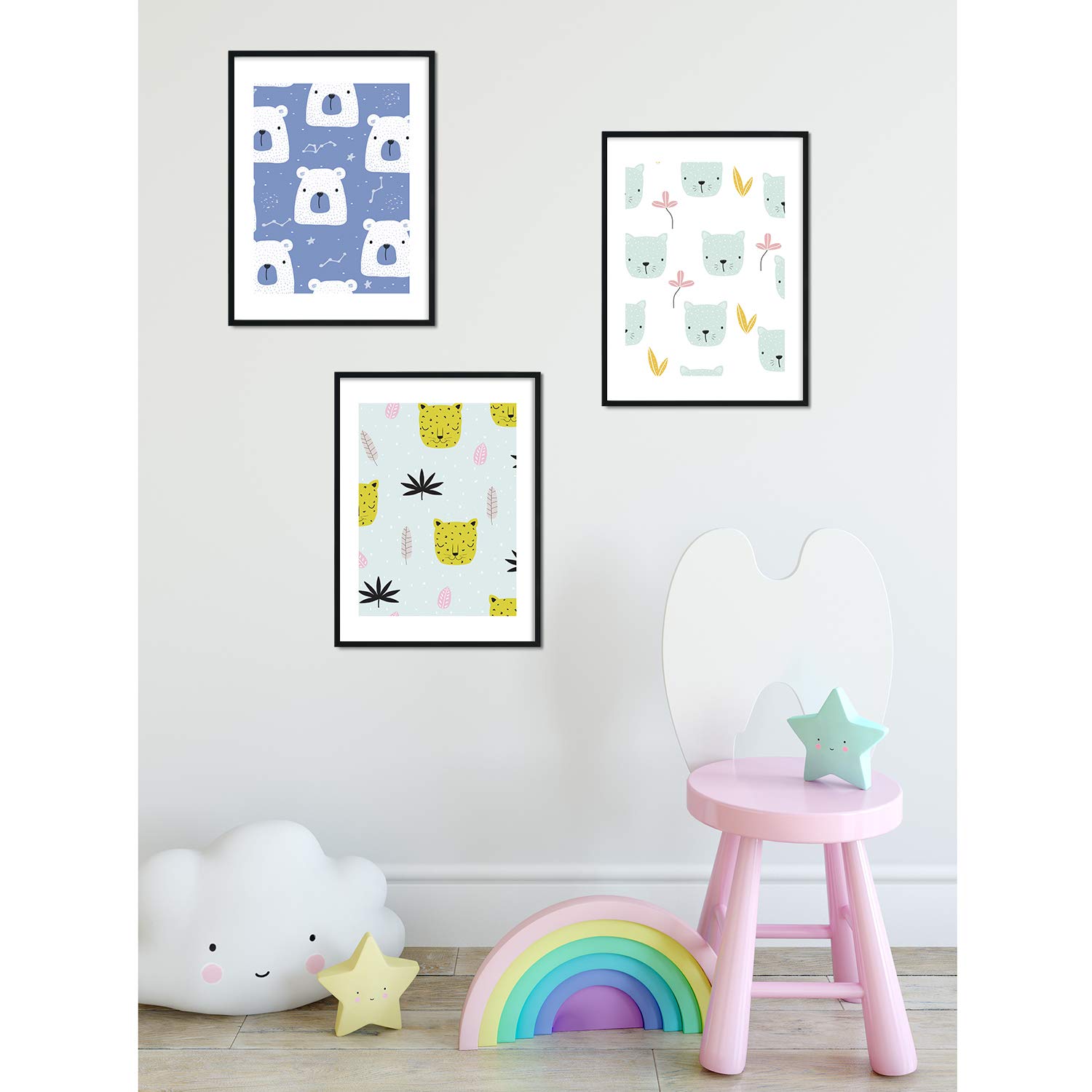 Nacnic Set of 3 posters for children and children's room Scandinavian style A4Mosaico animal size unframed