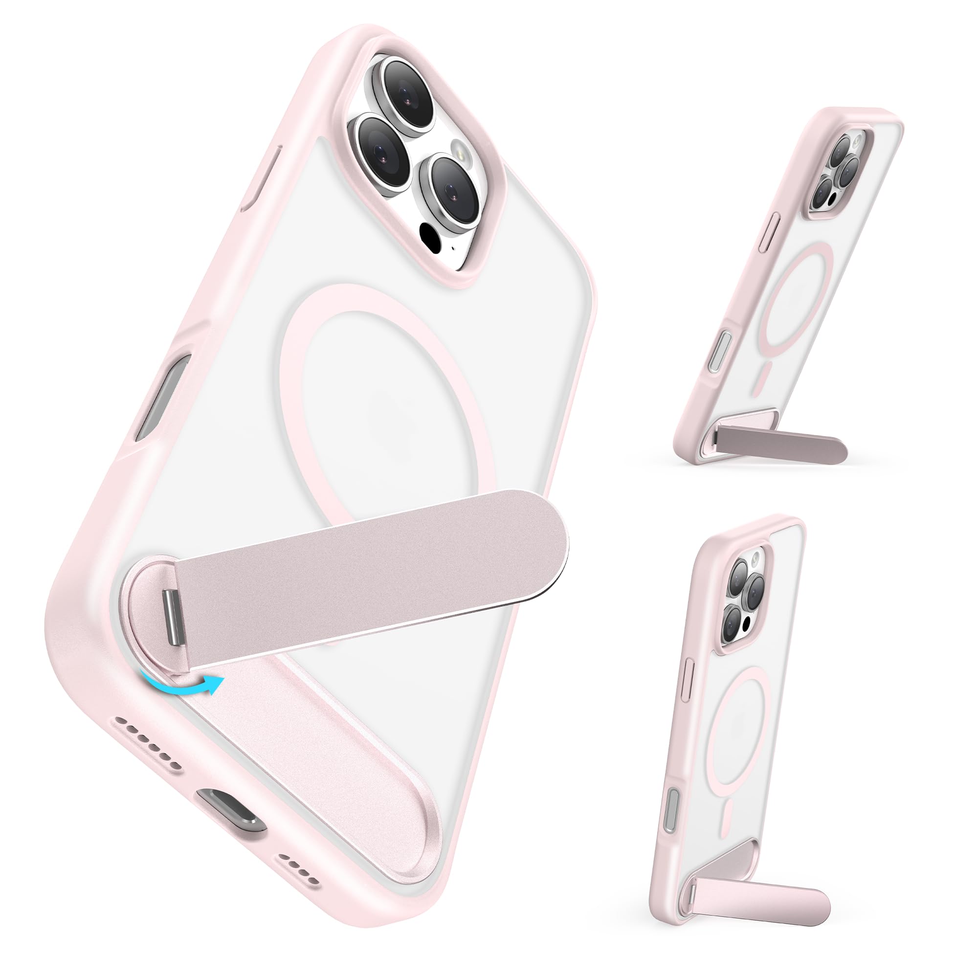 Niunisi Magnetic Case for iPhone 16 Pro Max Case Stand, [Rotatable Built-in Kickstand] [Compatible with Mag Safe] Military Shockproof Slim Phone Case for iPhone 16 Pro Max 6.9 Inch, Pink