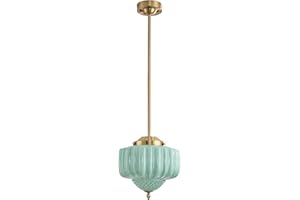 FCTWAKS Schoolhouse Pendant Light, 12" Brass Gold Schoolhouse Ceiling Light Fixture with Mint Green Milk Glass Shade, Adjustable Height, Mid Century Modern Pendant Lighting for Kitchen Island Dining Room