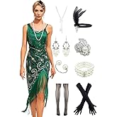 YENMILL Peacock-inspired 1920s Gatsby Beaded Flapper Sling Dress Womens Vintage Cocktail Dress W/Complete Accessories Set