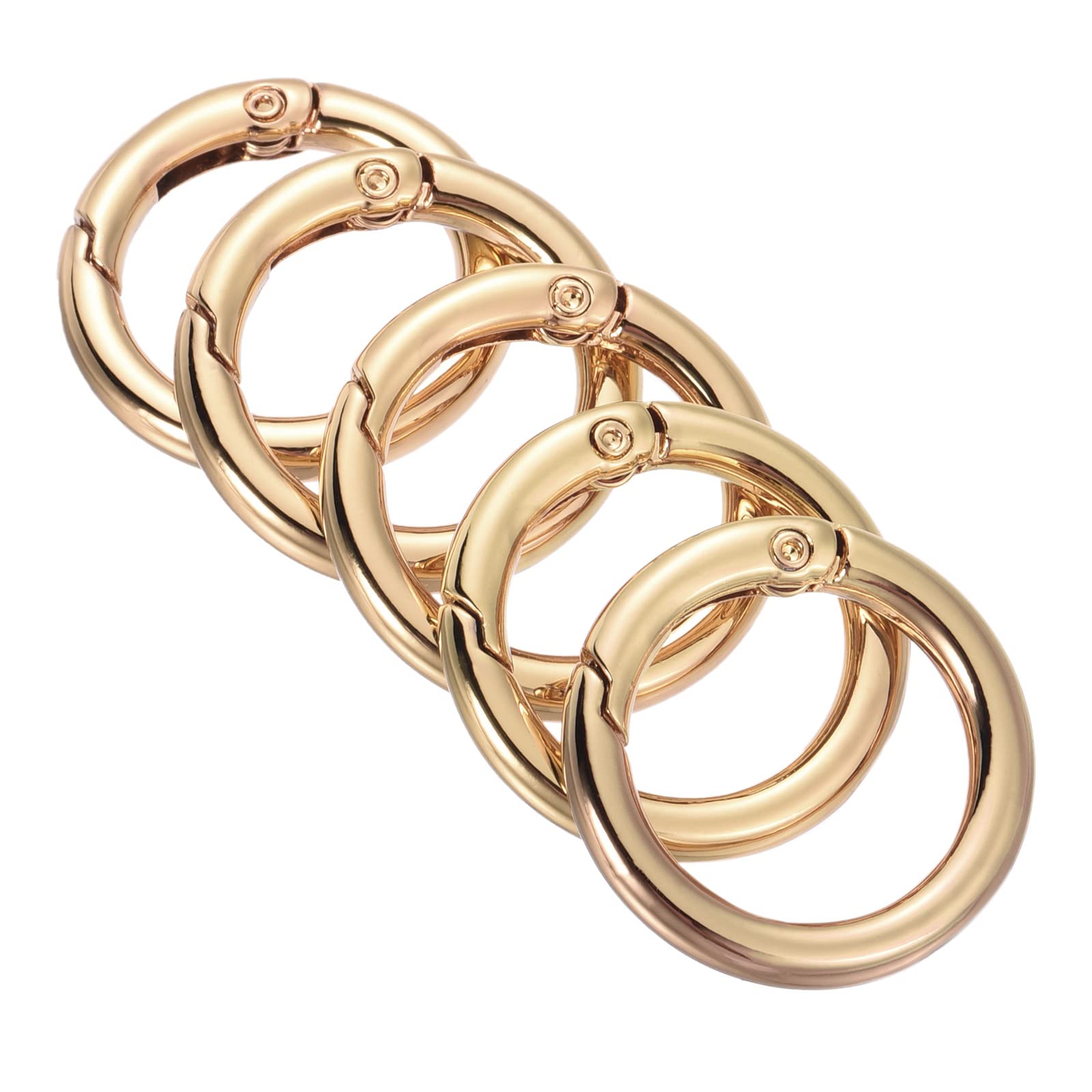 PATIKIL 28x20x4mm Spring Gate O Rings, 5 Pack Round Snap Clip Zinc Alloy for Keyrings Buckle, Light Gold