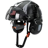 Aolamegs Safe Hard Hat with Visor and Hearing Protection-OSHA Approved Construction Hard Hats with Visor Sunglasses Earmuffs for Men,Vented Chainsaw Helmet with Chin Straps
