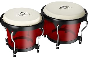 EastRock Bongo Drums 6” and 7” Set for Adults Beginners Professionals Transparent Cavity and Metal Bongos Drum Percussion Instruments with Tuning Wrench (Red 6”+7” Bongos)