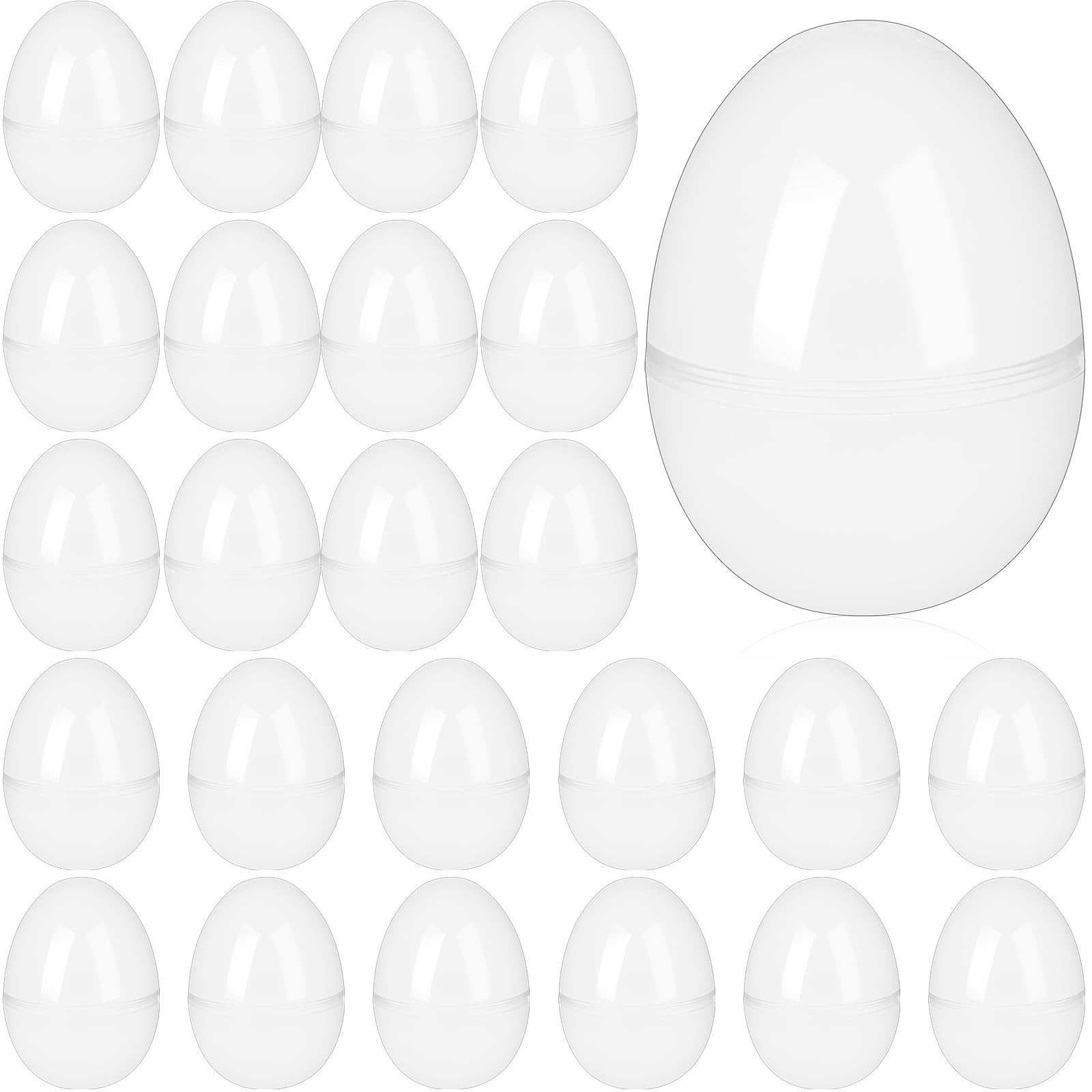 Photo 1 of kymqlyw 24 Pcs Easter Eggs Plastic Fillable Easter Eggs Bulk Empty Blank for Easter Basket Stuffers Fillers Easter Theme Party Favor Easter Hunt Stuffers Classroom Prize (Transparent)