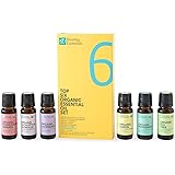 Bloomy Essentials Top 6 Organic Essential Oil Set 10 mL (1/3 oz) - USDA Certified Organic - for Diffuser, Humidifier, Massage