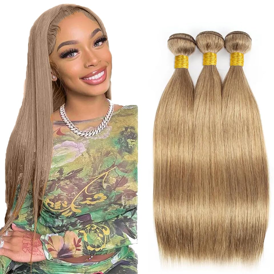 Photo 1 of #22 Blonde Bundles Human Hair Ash Blonde Straight Bundles 30 32 34 Inch Brazilian Virgin Hair Ash Blonde Bundle Hair Extensions 50 Gram Per Bundle