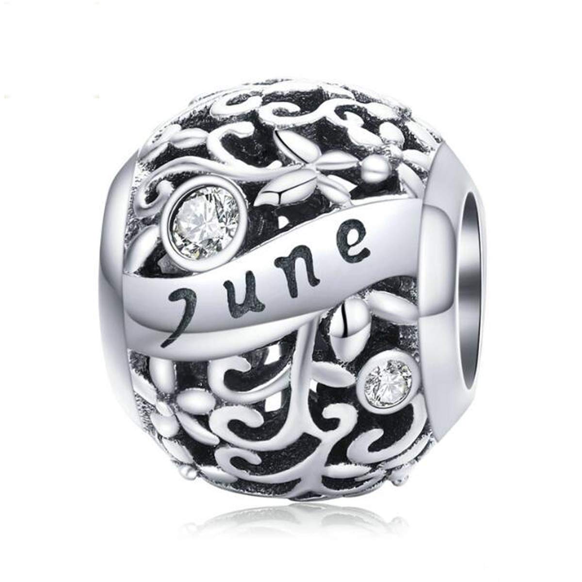 Women September October Birthstone Charm Beads 925 Sterling Silver Charms Happy Birthday 12 Birthstone Charms fit for Pandora Bracelets (June Birthstone Charm)