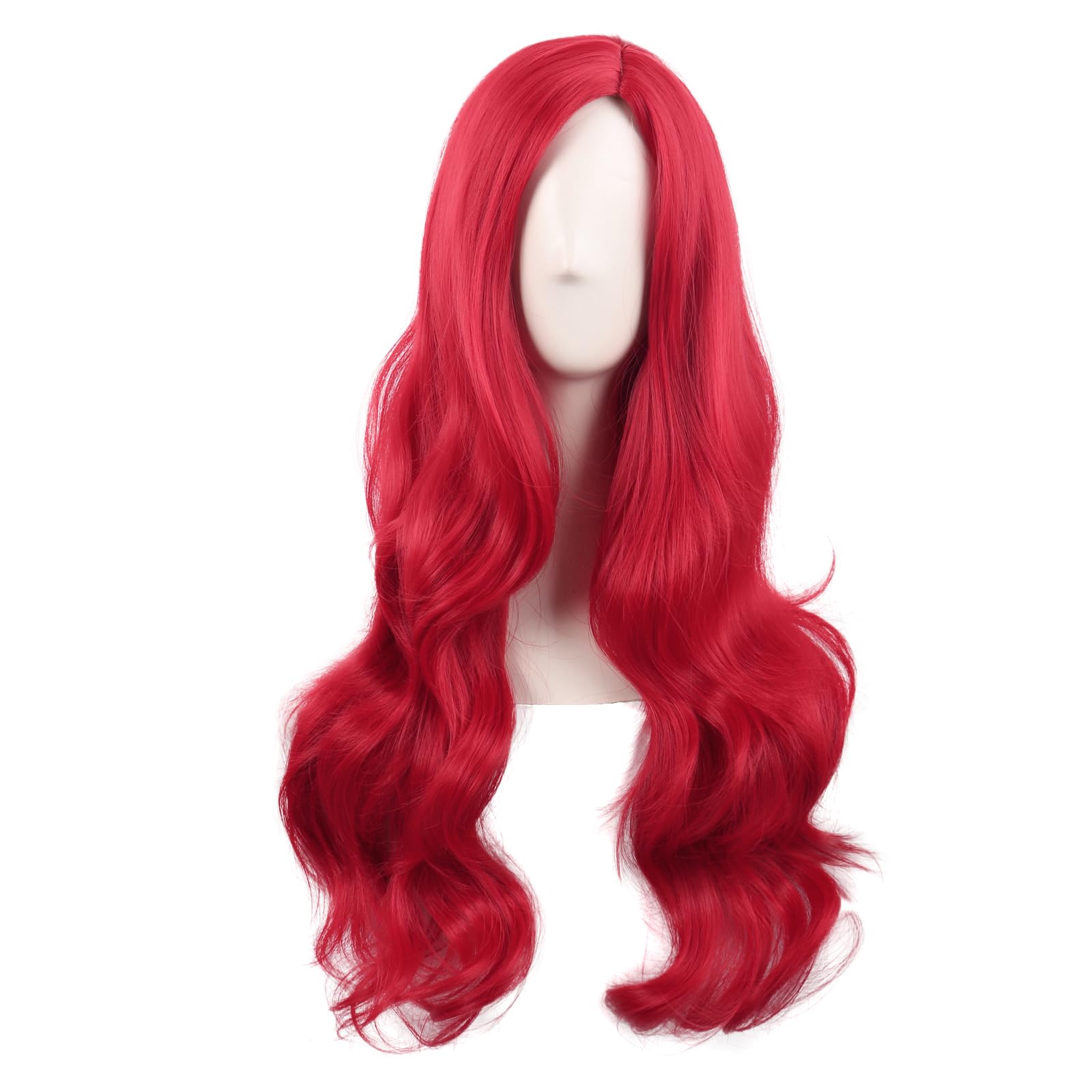 MapofBeauty 28 Inch/70 cm Cosplay Long Wavy Curly Synthetic fiber Side Bangs Anime Fashion Party Hair Wig (Bright Red)