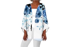 KENVINA Cardigan for Women 2023, Summer 3/4 Length Sleeve Tops Lightweight Printed Shirts Drape Dressy Elegant T-Shirts