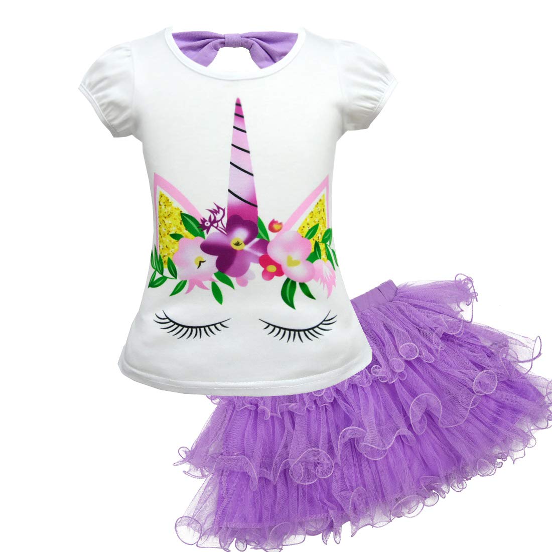 Lito Angels Unicorn T-shirt and Tutu Skirt Set for Girls Kids, Summer Dress Up Clothes Casual Wear Age 2-3 Years, A - Purple