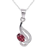 Gemkora Natural Garnet Gemstone Brilliant Oval Dainty Pendant Necklace, Zodiac, January Birthstone, Healing Crystals Women Jewelry in 925 Sterling Silver Chain 18 inch