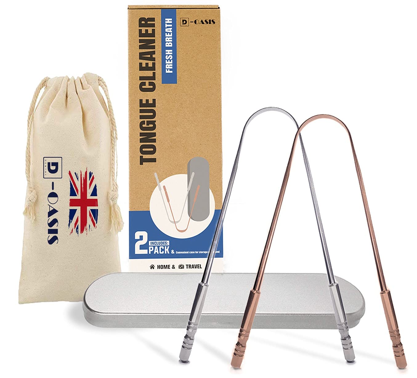 D-Oasis Tongue Cleaner for Healthy Tongue & Fresh Breath - Medical Grade Tongue Cleaners - Tongue Cleaner UK 2 Pack (Silver & RoseGold)