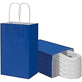 50 Pack 5.25x3.25x8.25 Inch Small Royal Blue Kraft Paper Bags with Handles Bulk, Toovip Gift Wrap Bags for Favors Grocery Retail Party Birthday Shopping Business Goody Craft Merchandise Take Out Sacks