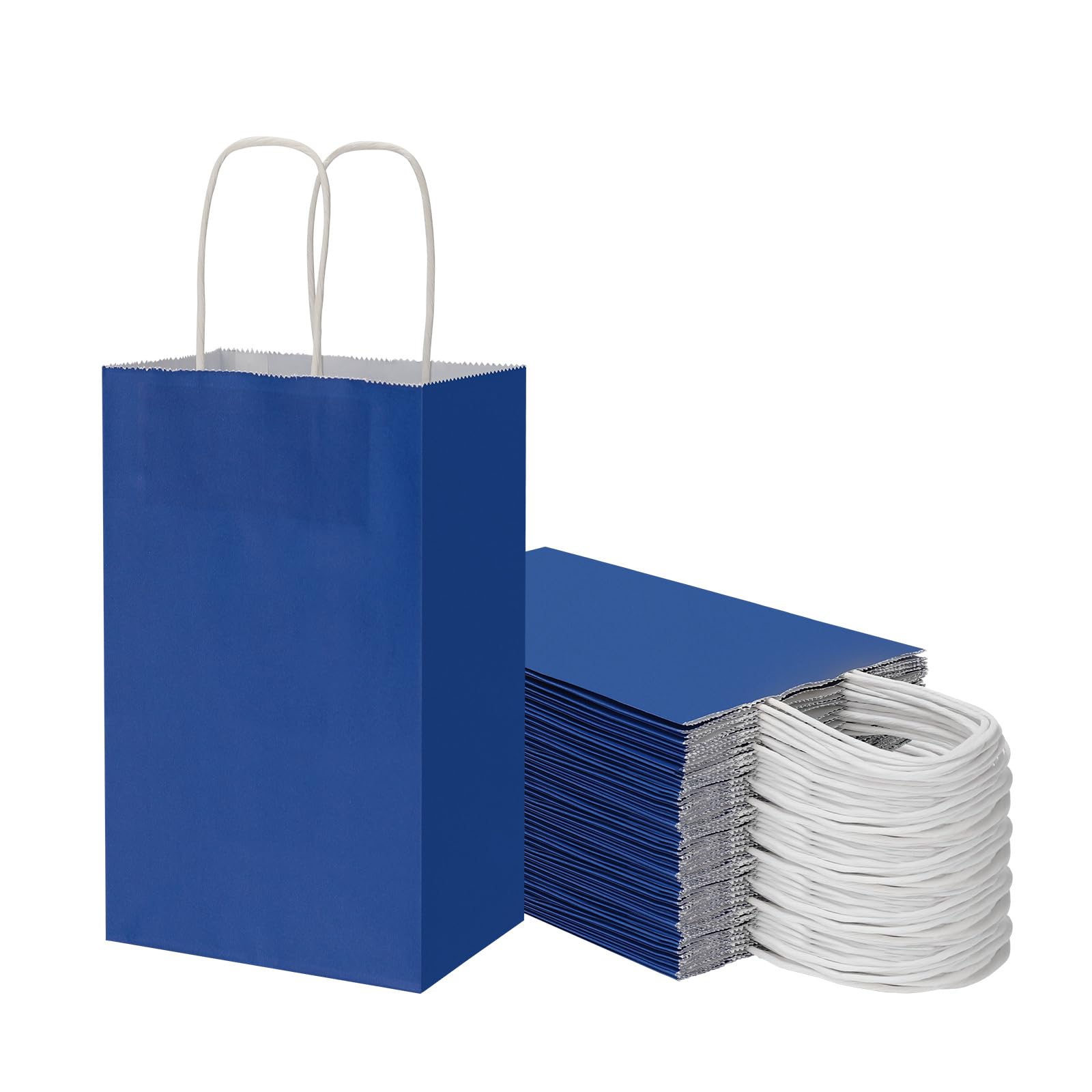 Photo 1 of 50 Pack 5.25x3.25x8.25 Inch Small Royal Blue Kraft Paper Bags with Handles Bulk, Toovip Gift Wrap Bags for Favors Grocery Retail Party Birthday Shopping Business Goody Craft Merchandise Take Out Sacks
