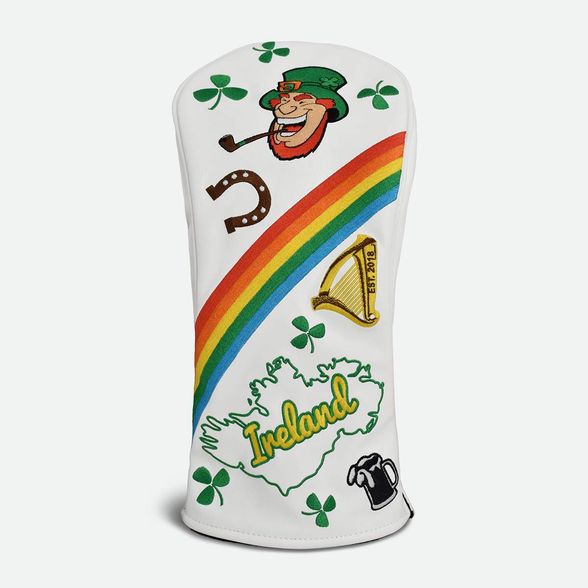PREMIER LICENSING PRG ORIGINALS DRIVER GOLF HEADCOVER. LUCKY CHARM IRISH LEPRECHAUN DESIGN.