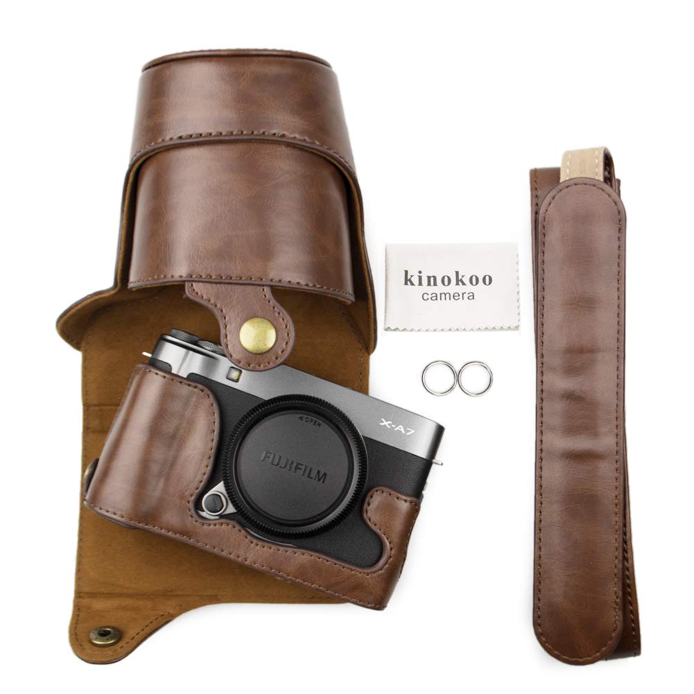 FUJI X-A7 Case, kinokoo PU Leather Camera Case for Fujifilm X-A7 and 15-45mm/16-50mm Lens with Shoulder Strap FUJI X-A7 Protective Case Bag (Coffee for X-A7)