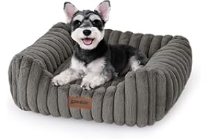 ZOMISIA Small Dog Beds for Small Dogs - Washable Cat Beds for Indoor Cats, Rectangle Orthopedic Puppy Bed with Fluffy Removable Cover, 20x19x7inches, Grey