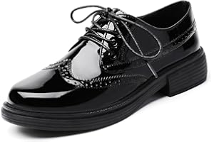 OKJ Oxford Shoes for Women, Black Womens Oxford Shoes Leather Platform Women's Oxfords Comfortable Dressy Slip On, Lace Up Vintage Shoes Casual Saddle Shoes for Women Work Business Dress