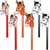 6PCS Inflatable Stick Horse - Pony/Western Cowboy/Horse Baby Shower Birthday Party Decorations Inflatable Horse Head (Red, Brown, Black)
