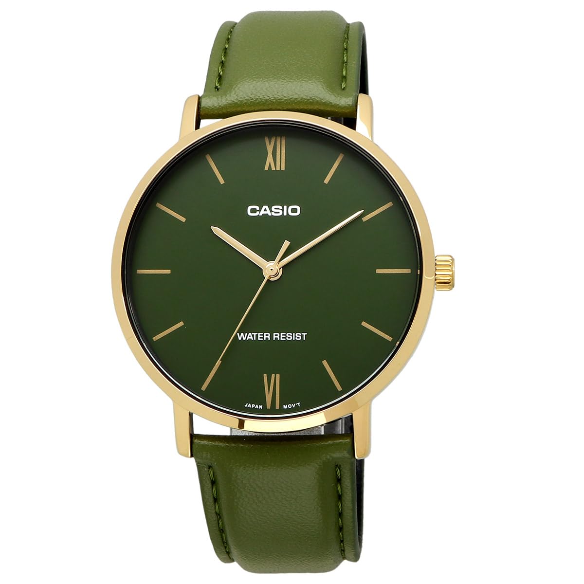 CASIO(カシオ) MTP-VT01 Series Quartz Men's Watch, Gold x Green Leather MTP-VT01GL-3B, Formal