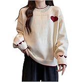 GORGLITTER Women's Heart Sweater Long Sleeve Crew Neck Cute Knitted Valentines Pullover Jumper Tops Fall Trendy