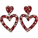 Heart Dangle Earrings for Women Valentine's Day Pink Acrylic Double Heart Pendant Earrings Cute Holiday Party Jewelry Accessories for Women
