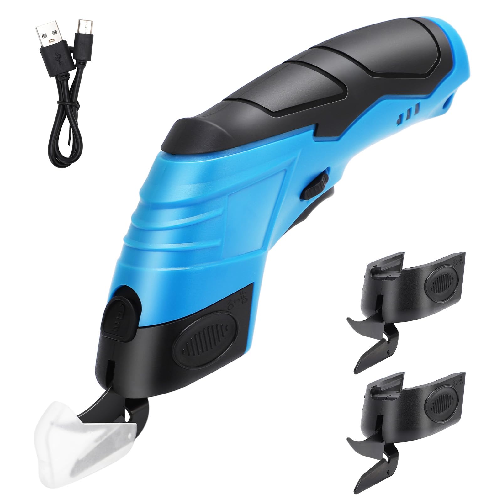 Photo 1 of **missing parts---PATIAL SET--**Cordless Electric Scissors with 2 Blades Rechargeable Powerful Shears Cutting Tool, 4.2V Electric Scissors with Security Switch (1pc Tungsten Carbide Tipped + 2pcs Alloy Tipped Blue Scissors)
