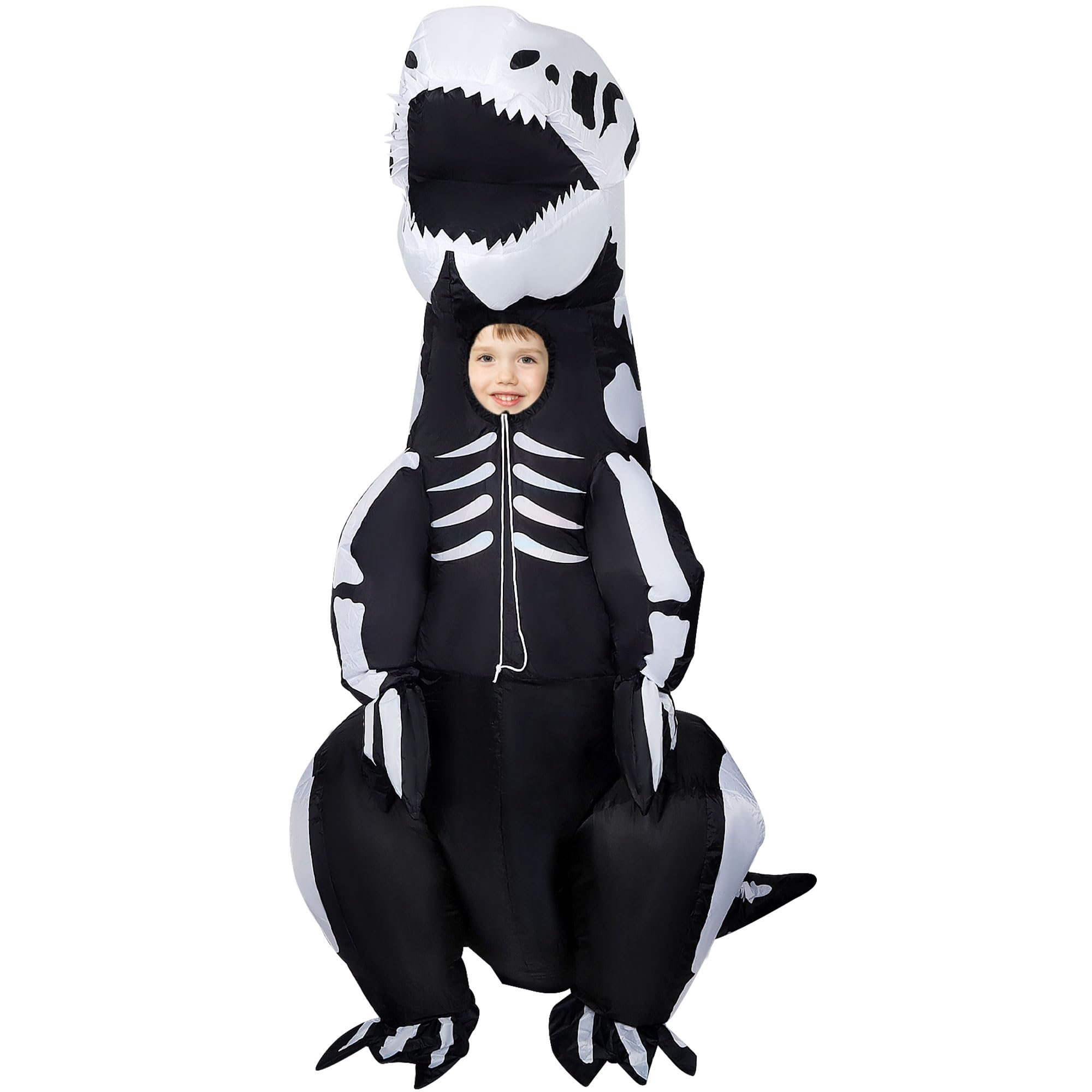Photo 1 of Lulu Home 6.5FT H Inflatable Dinosaur T-Rex Costume for Kids, Halloween Blow Up Fancy Dress Costume for Boys Girls Dinosaur Themed Party Trick or Treat Activity, Black & White - Medium
