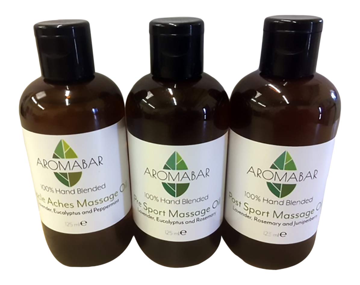 Muscle Aches & Sports Massage Oil Gift Set 3 x 125ml Boxed Pre-Blended 100% Natural Ingredients