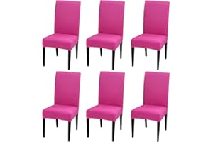 DIMATIC 6 Pack Dining Chair Covers, Stretch Spandex Removable Washable Protector Chair Slipcovers for Dining Room Kitchen Hotel (Rosy)