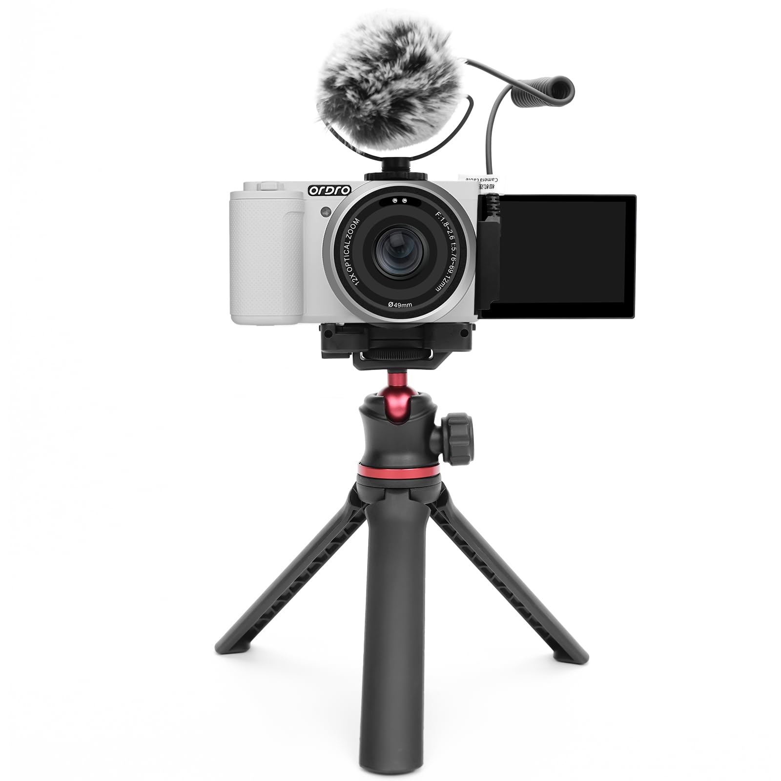 ORDRO G730 5K 64MP HD Vlog Micro Single Camera, 12X Optical Zoom Vlogging Camcorder with 3.2" IPS touch Flip Screen, WDR, Wifi for YouTube (White kit)