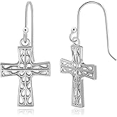 Sterling silver cross filigree drop dangle earrings