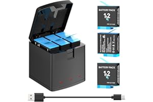 melasta 3 Packs 1800mAh Battery Charger Kit for GoPro Hero 12 11 10 9 Black, 2-Pack Battery + Triple Charge Case with Type-C 