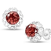 Natural Gemstone Birthstone 925 Sterling Silver Stud Earrings - Amethyst, Citrine, Garnet, Peridot, or Blue Topaz in Oval, Heart, or Round Shape - Gift for Women