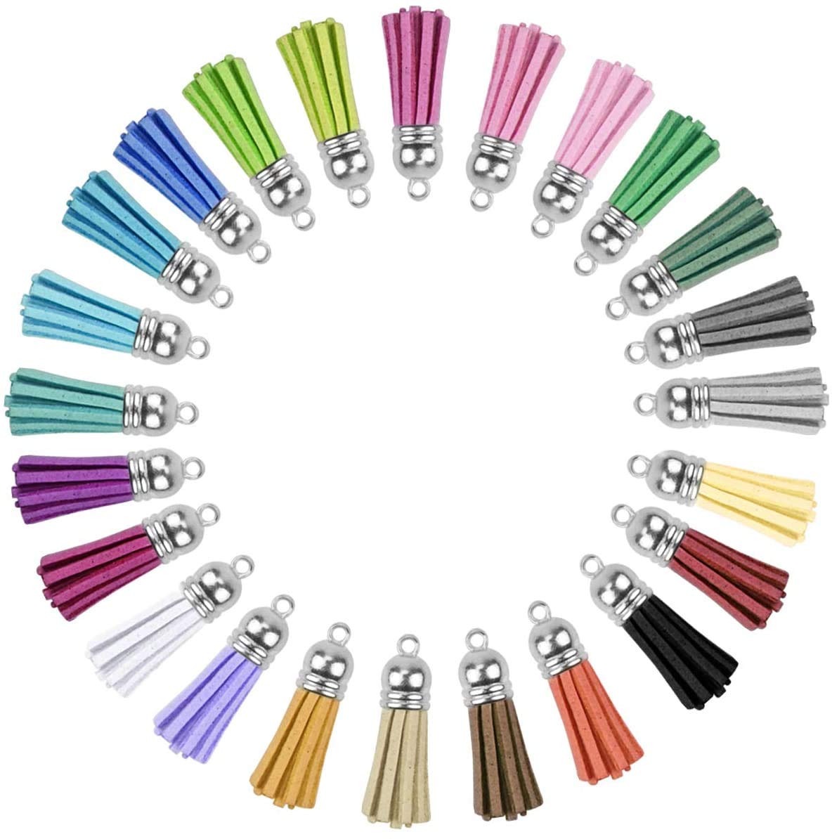 Jieddey Keychain Tassel,30 Pack Bulk Key Chain Tassels with Silver Cap Coloured Leather Tassels for Jewelry Making,DIY Charms,Key Chain Accessory Art Crafts 38mm Assorted Colors
