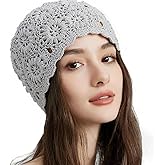 Hshsclth 100% Cotton Crochet Beanie Hat Handmade Knit Slouchy Floral Skull Hat Knitted Openwork Summer hat for Women