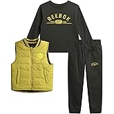 Reebok Baby Boys Pants Set - 3 Piece Full Zip Puffer Vest Long Sleeve Shirt & Fleece Jogger Pants For Infants Toddler & Kids
