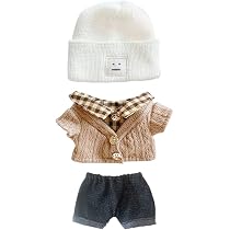 Ensemble De Vêtements Pour Poupée En Peluche 20 Cm – Pull, Chapeau Et Jeans (Blanc + Marron)
