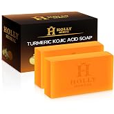H HOLLY HERBAL XXL 2 Pack Turmeric Soap Bar - Kojic Acid Soap Dark Spot Remover &amp; Scars - Original Japanese Complex Vitamin C Collagen Shea Butter Retinol Acid Dark Spot Remover for Face Body Skin