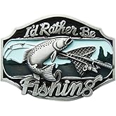 JEAN'S FRIEND Vintage Style Enamel Rather Be Fishing Fish Western Wildlife Belt Buckle also Stock in US