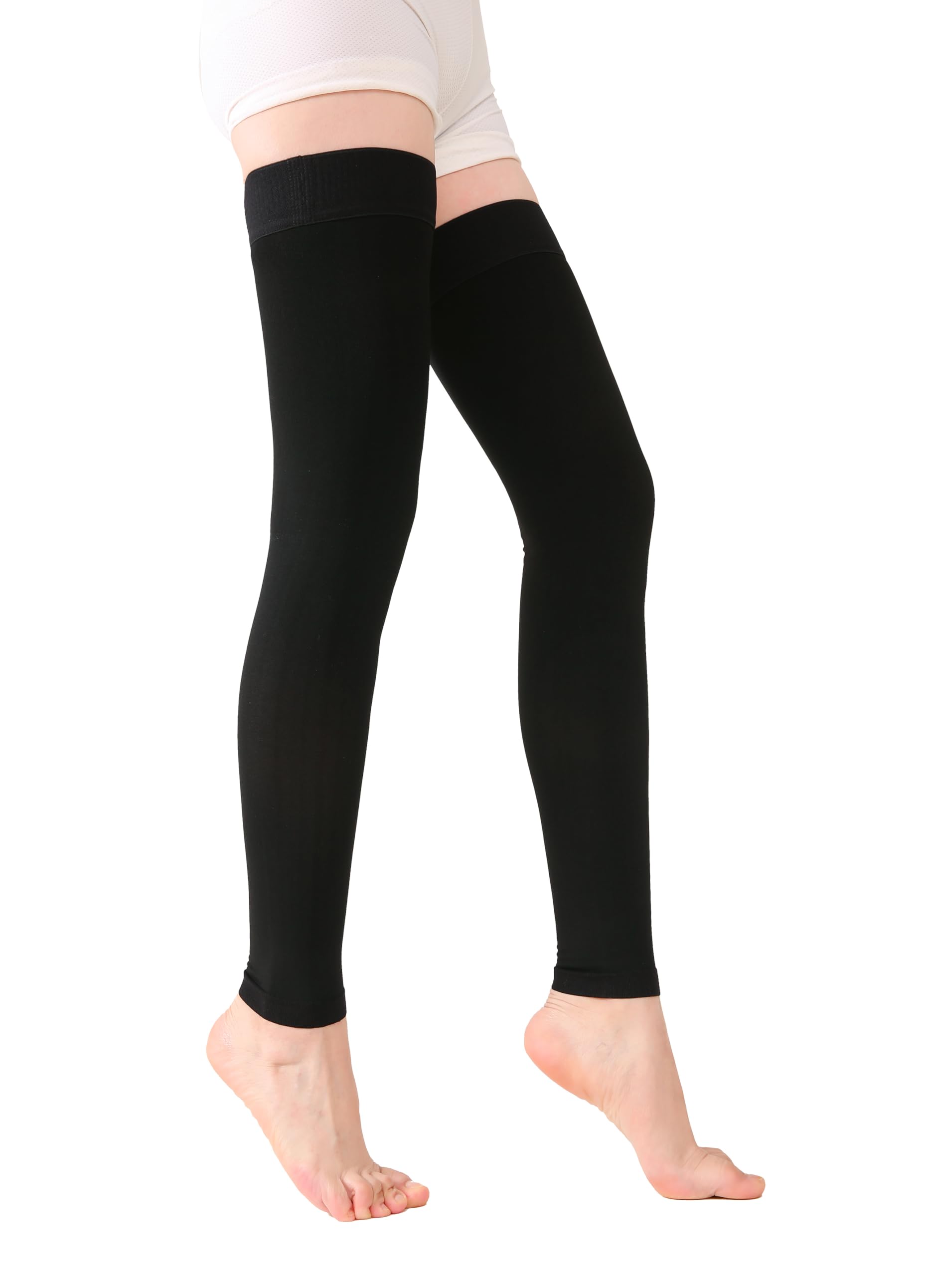 TOFLY® Medical Thigh High Compression Socks Footless for Women & Men, Opaque Support Hose, 15-20mmHg Graduated Compression Stockings with Silicone Band for Varicose Veins, Edema, DVT, 1 Pair Black S — image 1