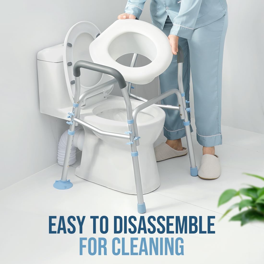OasisSpace Stand Alone Raised Toilet Seat 400lbs - Medical Raised Commode Toilet with Splash Guard and Safety Frame, Height Adjustable Legs, Bathroom Assist Frame for Elderly, Handicap, Disabled