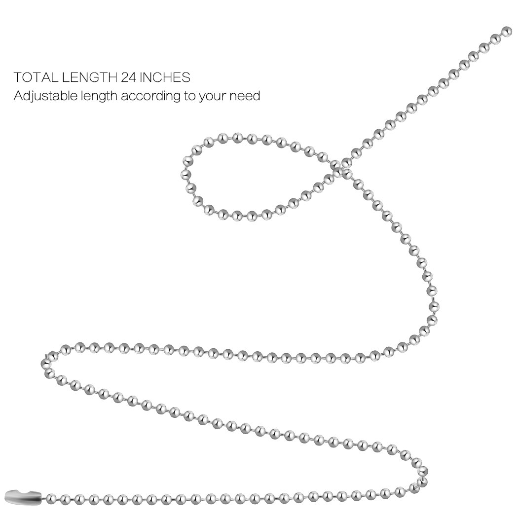 Pack of 50 Ball Bead Chain, Dog Tag Chain Necklace Bulk 24 inches Silver Nickel Plated Ball Chain for Jewelry Making DIY Crafts 2.4mm Bead Adjustable Metal Pull Chain with Matching Connector