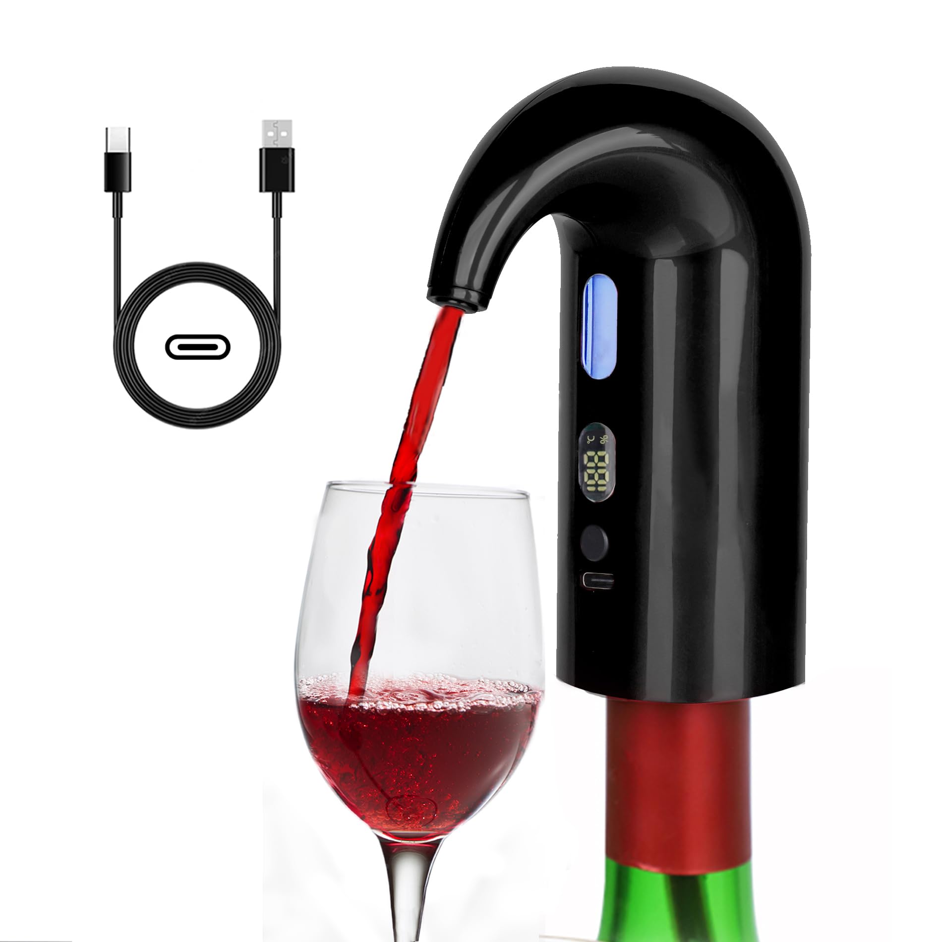 Electric Wine Aerator, Electric Wine Decanter and One Touch Wine Decanter Pourer for Red and White,Smart Wine Aerator and Dispenser with Type C Rechargeable