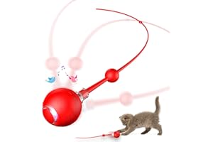 MORHANDISN Interactive Cat Toy for Indoor Cats,Automatic Electric Self Rotating Ball with Chirping, Led Light and Long Tail for Motion Activated, Smart Spinning Ball for Fun Exercise, Red