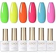 GAOY Neon Gel Nail Polish Set, 6 Bright Colors Orange Hot Pink Glow in Dark, Soak Off UV Light Cure Gel Polish Kit for Nail Art DIY at Home