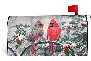 CHAYBER Christmas Mailbox Covers Magnetic Standard Size Spring Cardinal Bird Mailbox Cover Magnetic Winter Garden Yard Home Green Decor for Outdoor 25.5x21 in
