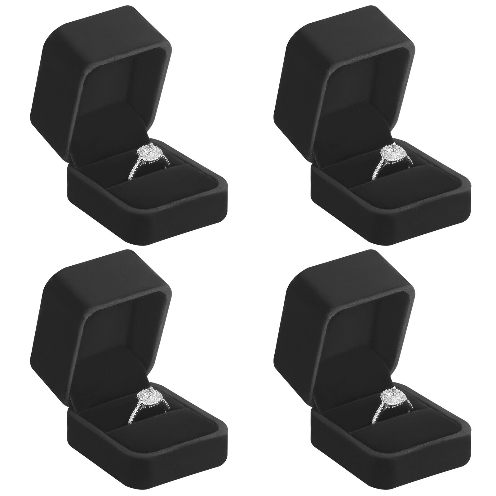 Photo 1 of LETURE 4 Pieces Velvet Ring Gift Boxes Set, Earring Pendant Jewelry Case, Jewellry Display Box for Wedding, Engagement,Proposal, Birthday and Anniversary (4pcs Black)