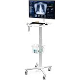 MB-C13-2 Lightweight Medical Trolley Cart for 17" to 32" Monitor with Keyboard Table, Basket, Scanner Holder for Hospital Clinic Dental Office Home Office | Height Adjustable Mobile Workstation